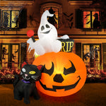 Load image into Gallery viewer, HOPOCO 5 FT Halloween Inflatable Decorations Spooky Pumpkin Witch Lighted and Black Cat Inflatable Model, Halloween Decorations Outdoor Inflatables Pumpkin Combo with Build-in LEDs Blow Up
