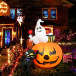 Load image into Gallery viewer, HOPOCO 5 FT Halloween Inflatable Decorations Spooky Pumpkin Witch Lighted and Black Cat Inflatable Model, Halloween Decorations Outdoor Inflatables Pumpkin Combo with Build-in LEDs Blow Up
